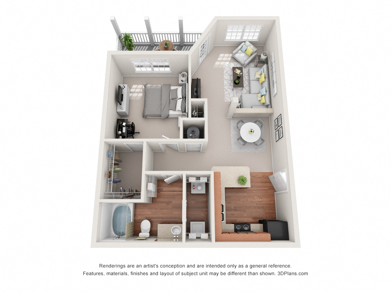 Floor plan for 1 bed, 1 bath, 793 sqft
